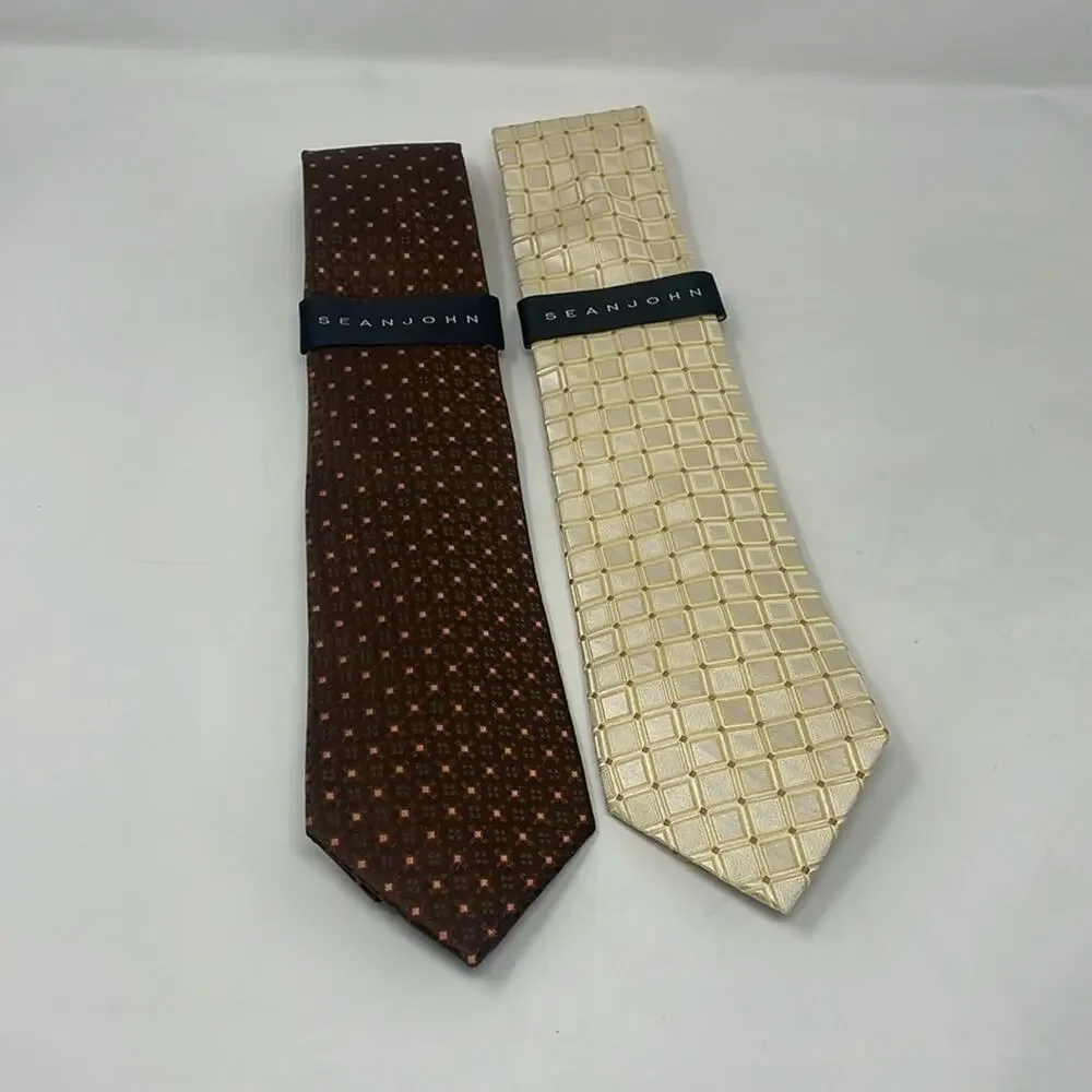 NWT Bundle of Sean John brown/yellow jacquard 100% silk ties